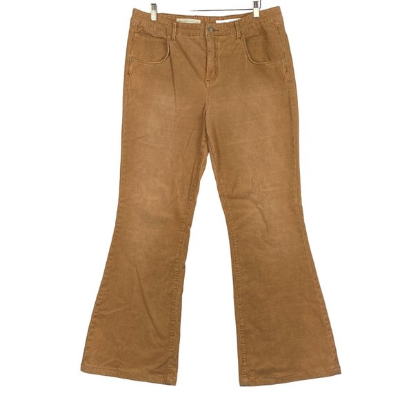 Anthropologie Pilcro Pants Women 35x31* Corduroy Script Lace Up Back Flare‎ Leg - Picture 1 of 14